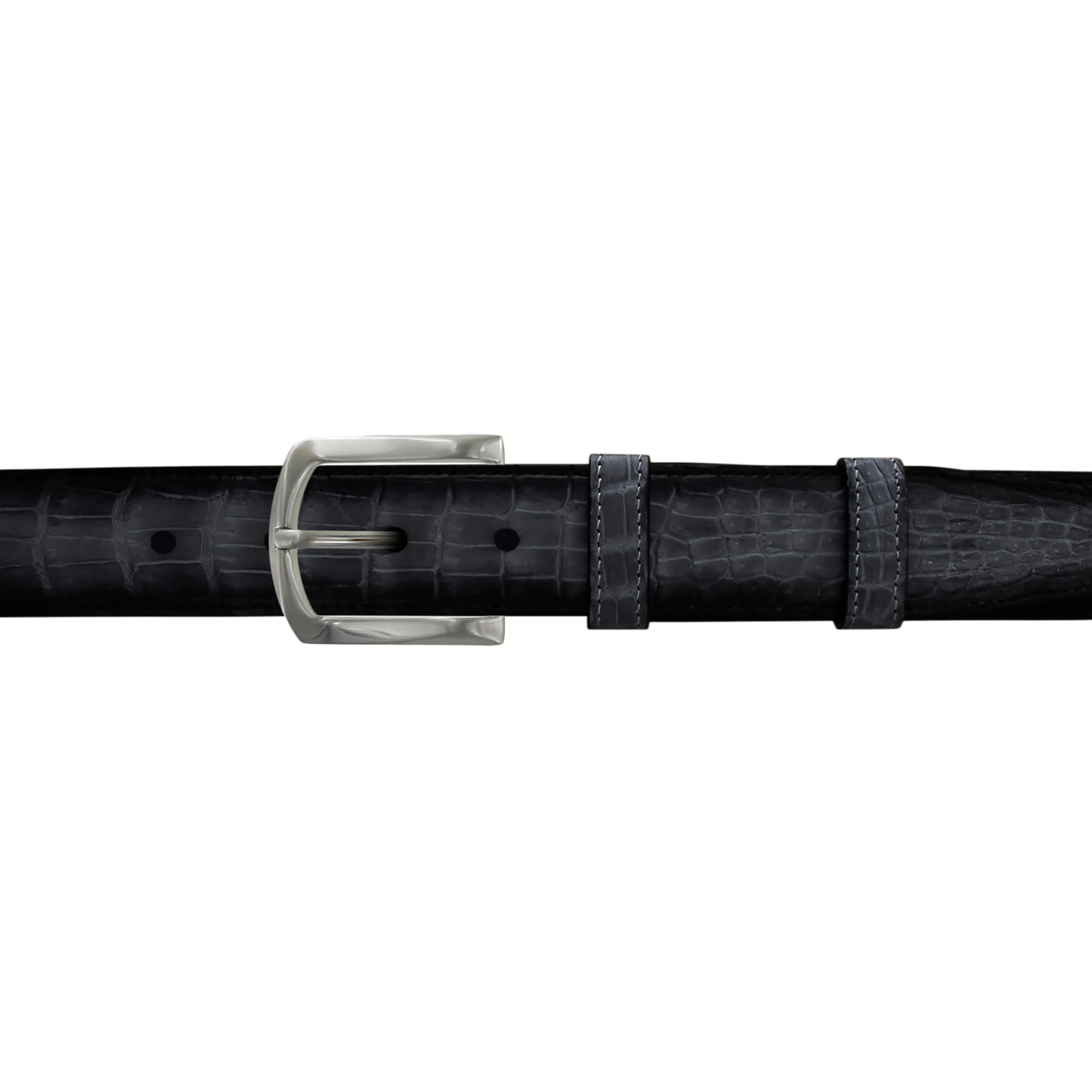 1 1/4" Charcoal Patina Belt with Sutton Dress Buckle in Matt Nickel