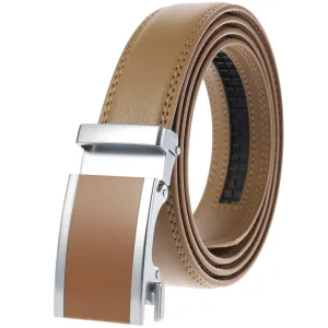 100% Genuine Leather Adjustable Ratchet Slide Buckle Belt One Size Fits Al