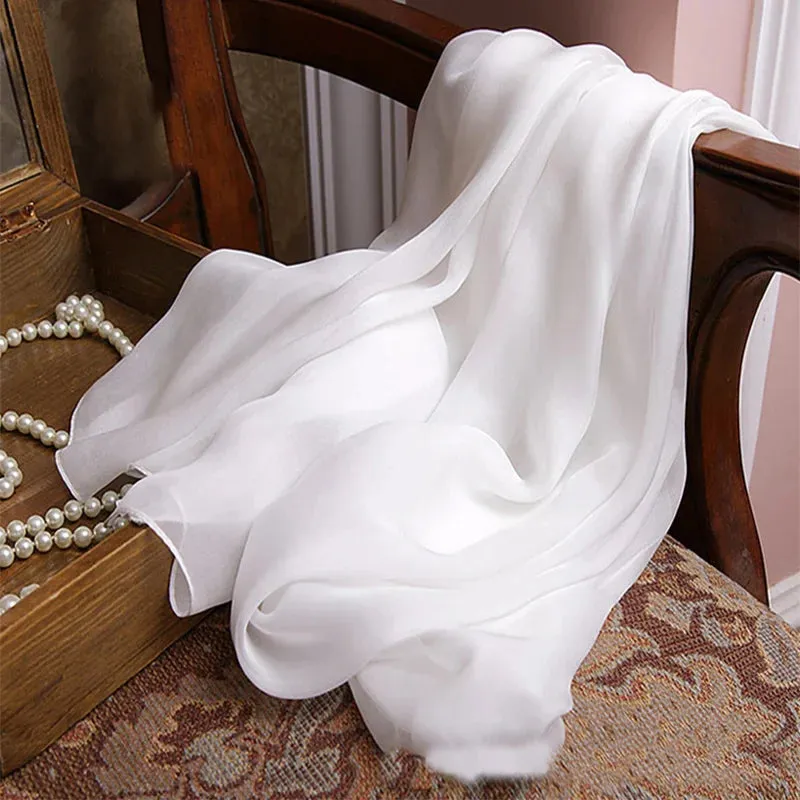 100% silk scarf Women White Solid Color Luxury Brand Pure silk Scarf Ladies silk Scarf female Autumn Winter Spring Summer