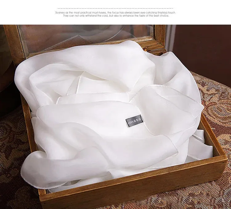 100% silk scarf Women White Solid Color Luxury Brand Pure silk Scarf Ladies silk Scarf female Autumn Winter Spring Summer