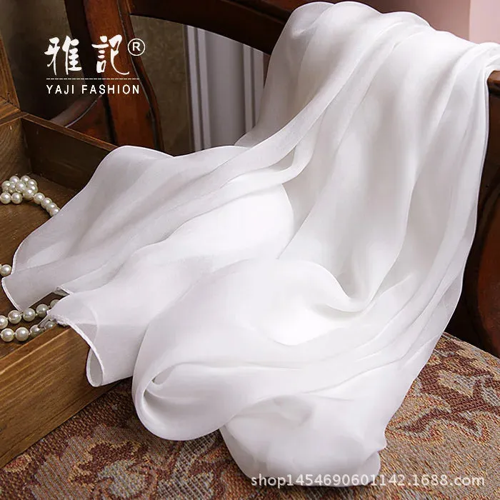 100% silk scarf Women White Solid Color Luxury Brand Pure silk Scarf Ladies silk Scarf female Autumn Winter Spring Summer