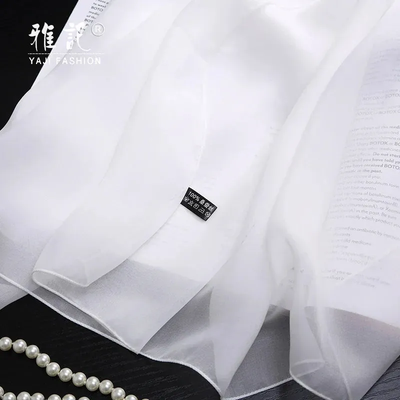 100% silk scarf Women White Solid Color Luxury Brand Pure silk Scarf Ladies silk Scarf female Autumn Winter Spring Summer