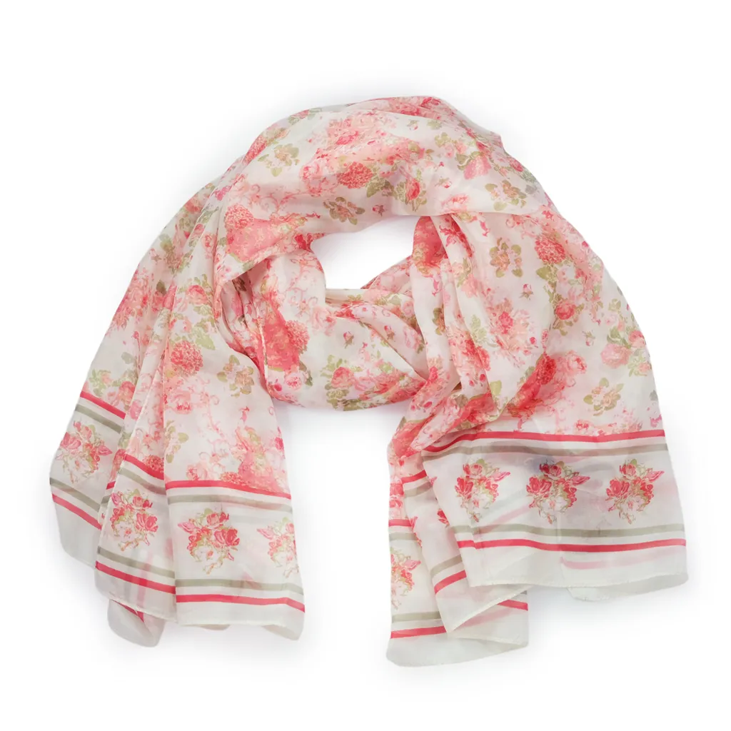 100% Silk Spanish Design Scarves (Pink Floral)