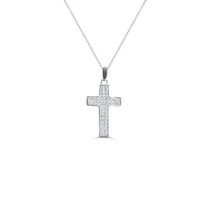 10K White Gold Cross CZ Necklace