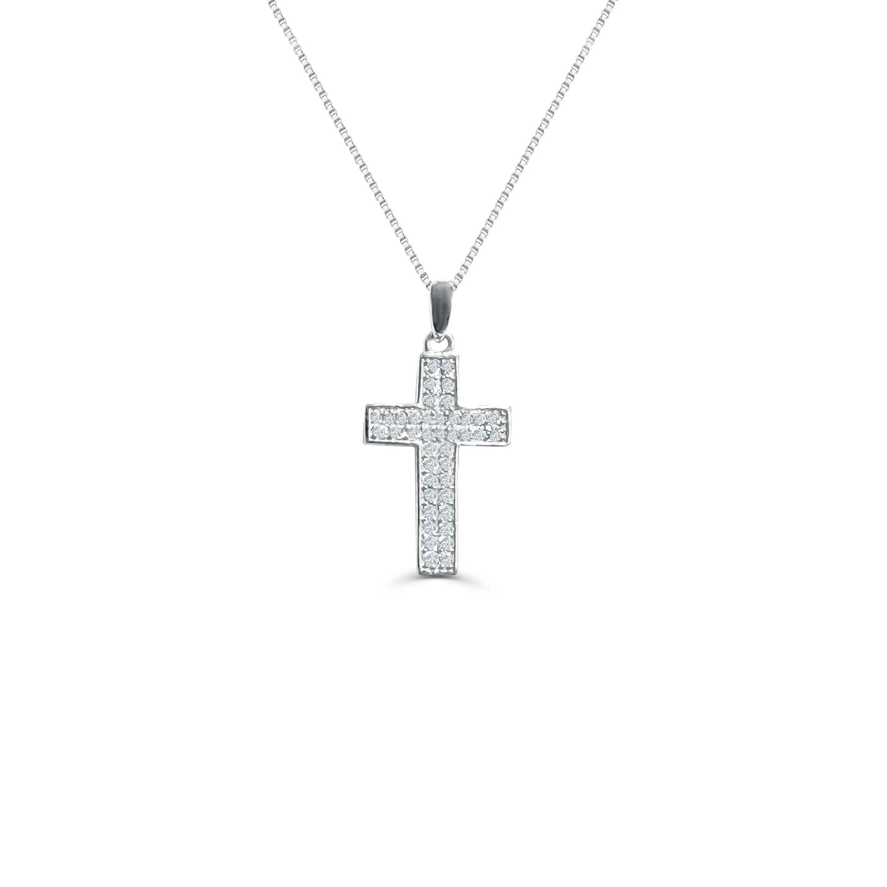 10K White Gold Cross CZ Necklace
