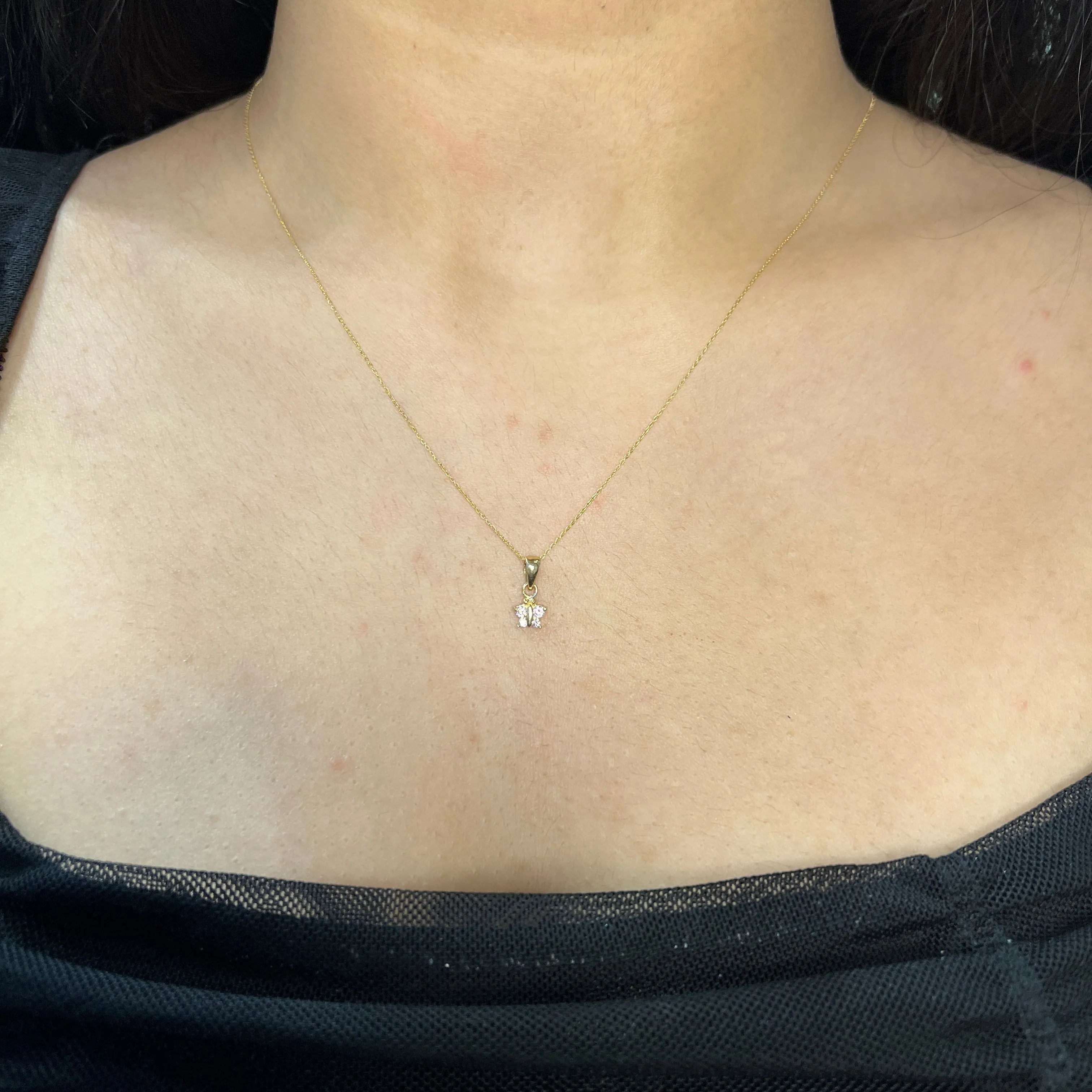 10K Yellow Gold CZ Baby Butterfly Necklace