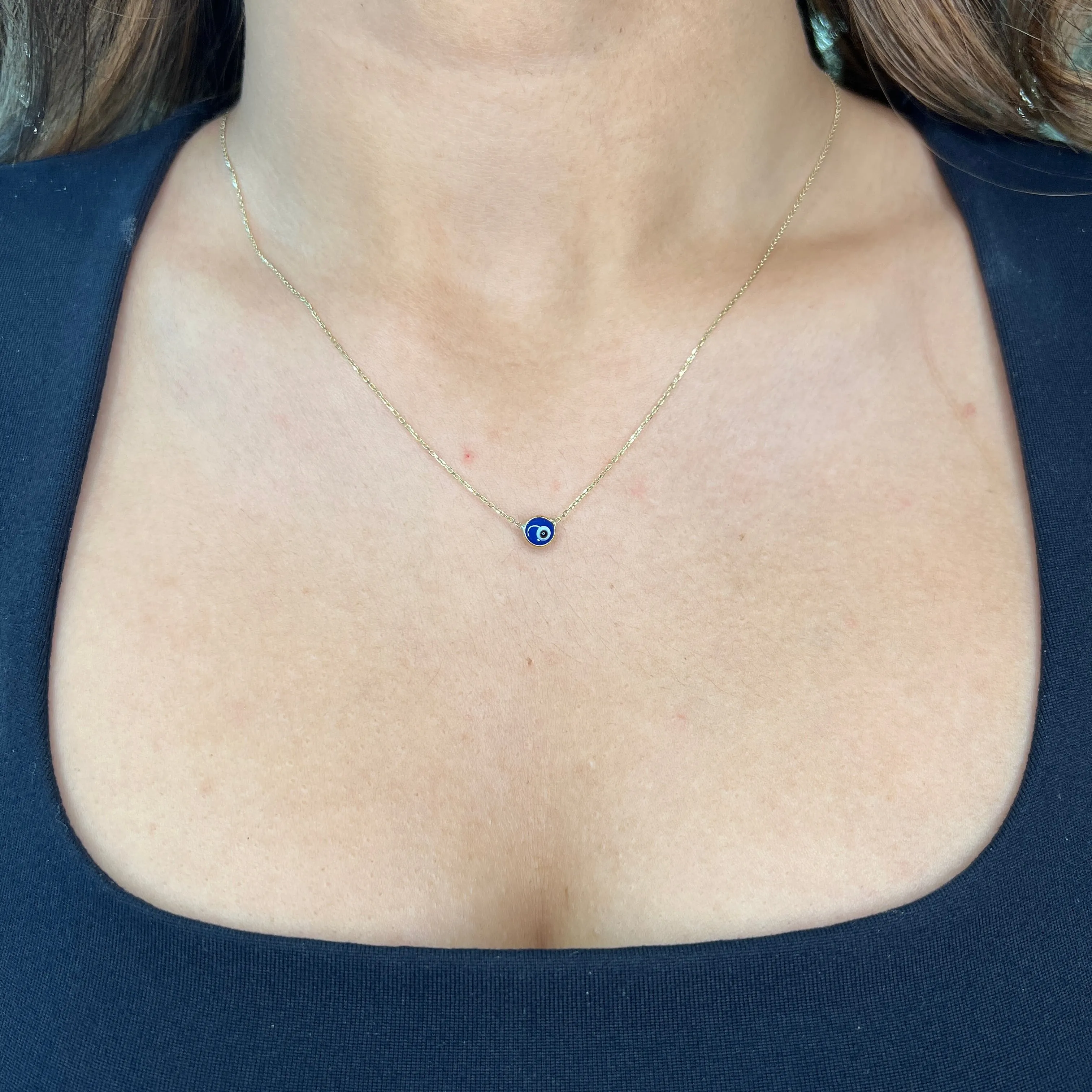 10K Yellow Gold Evil Eye Necklace 16"