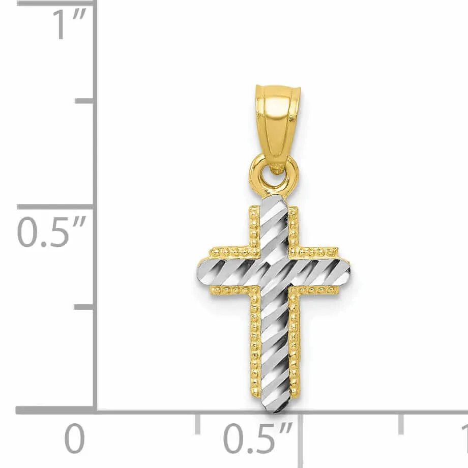 10k Yellow Gold With Rhodium Cross Pendant
