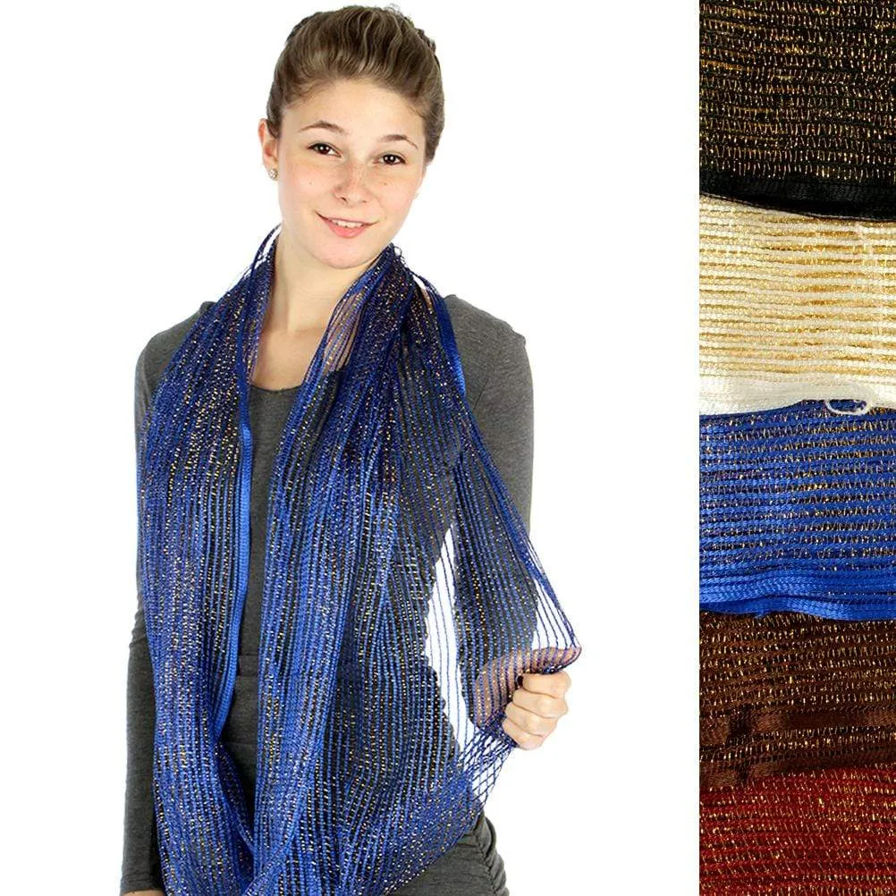 12 Assorted Colors Metallic lurex Net Infinity Scarves - Fashion Luxury