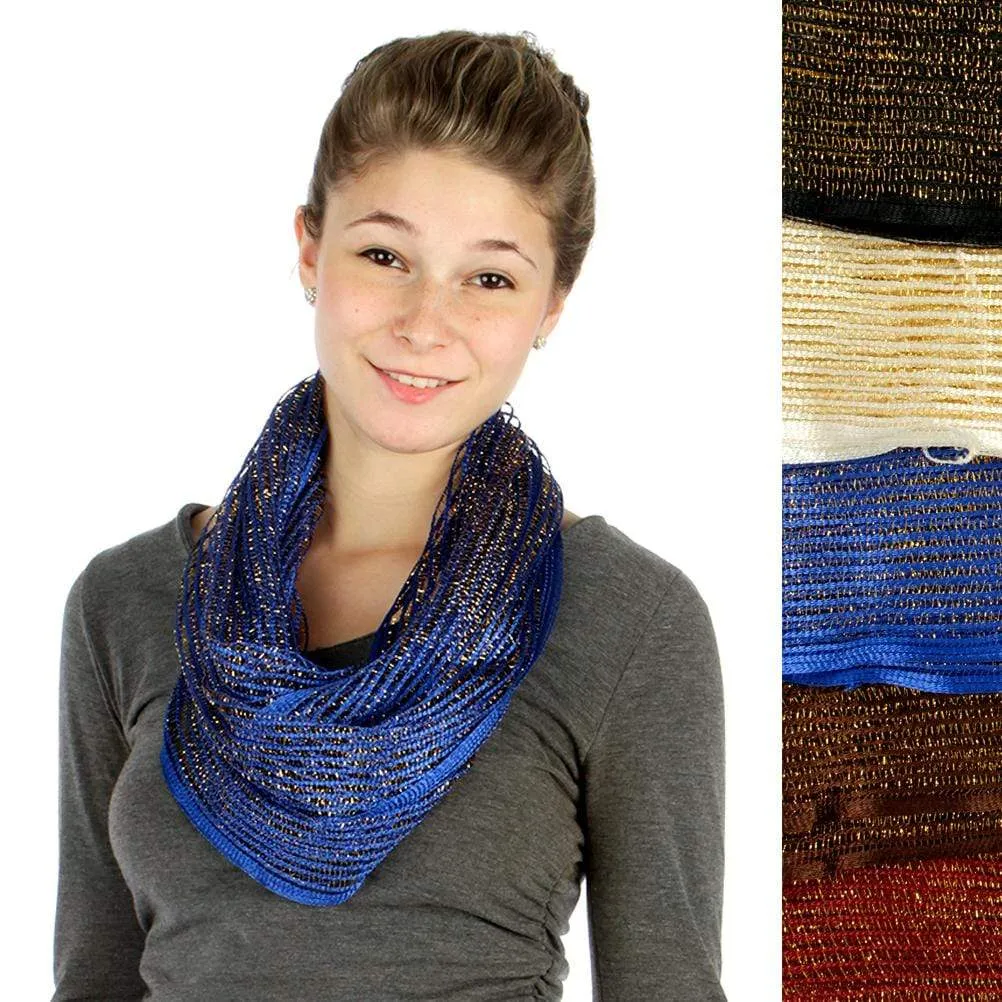 12 Assorted Colors Metallic lurex Net Infinity Scarves - Fashion Luxury