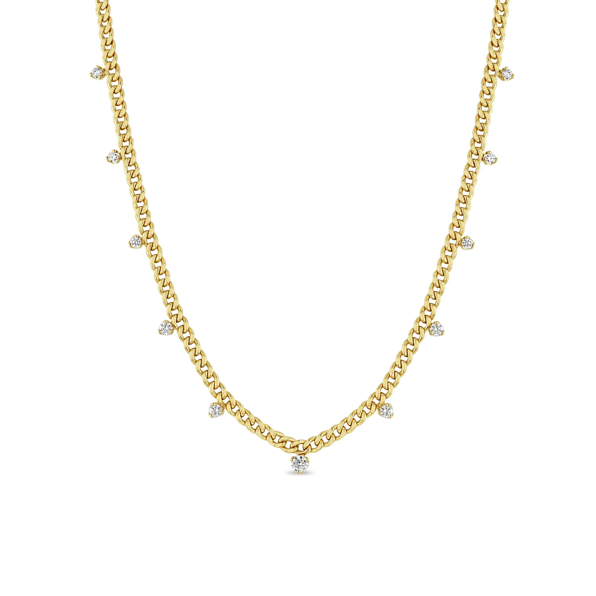 14k 11 Graduated Prong Diamond Small Curb Chain Necklace