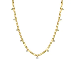 14k 11 Graduated Prong Diamond Small Curb Chain Necklace
