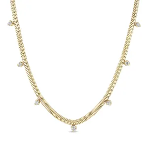 14K Gold Snake Chain and 7 Diamond Necklace