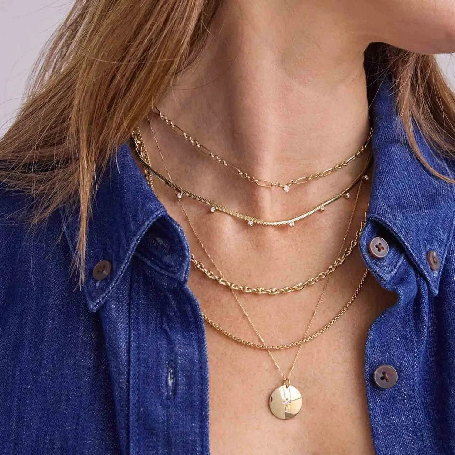 14K Gold Snake Chain and 7 Diamond Necklace