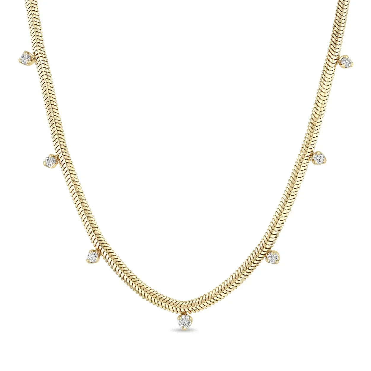 14K Gold Snake Chain and 7 Diamond Necklace