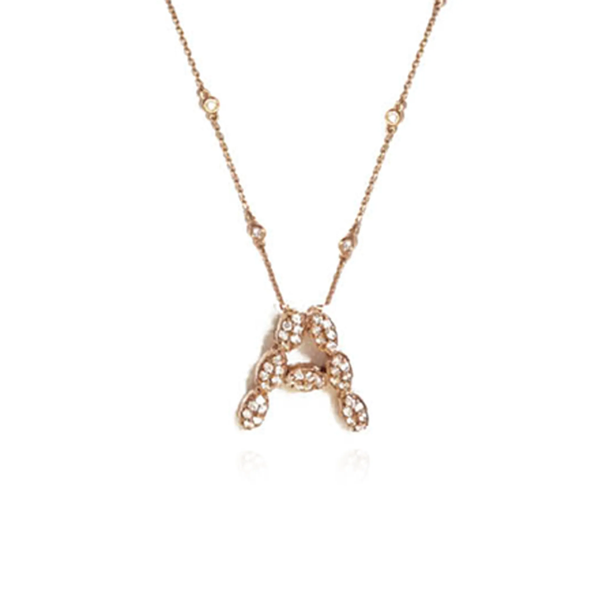 14K Rose Gold Initial Necklace with Diamonds