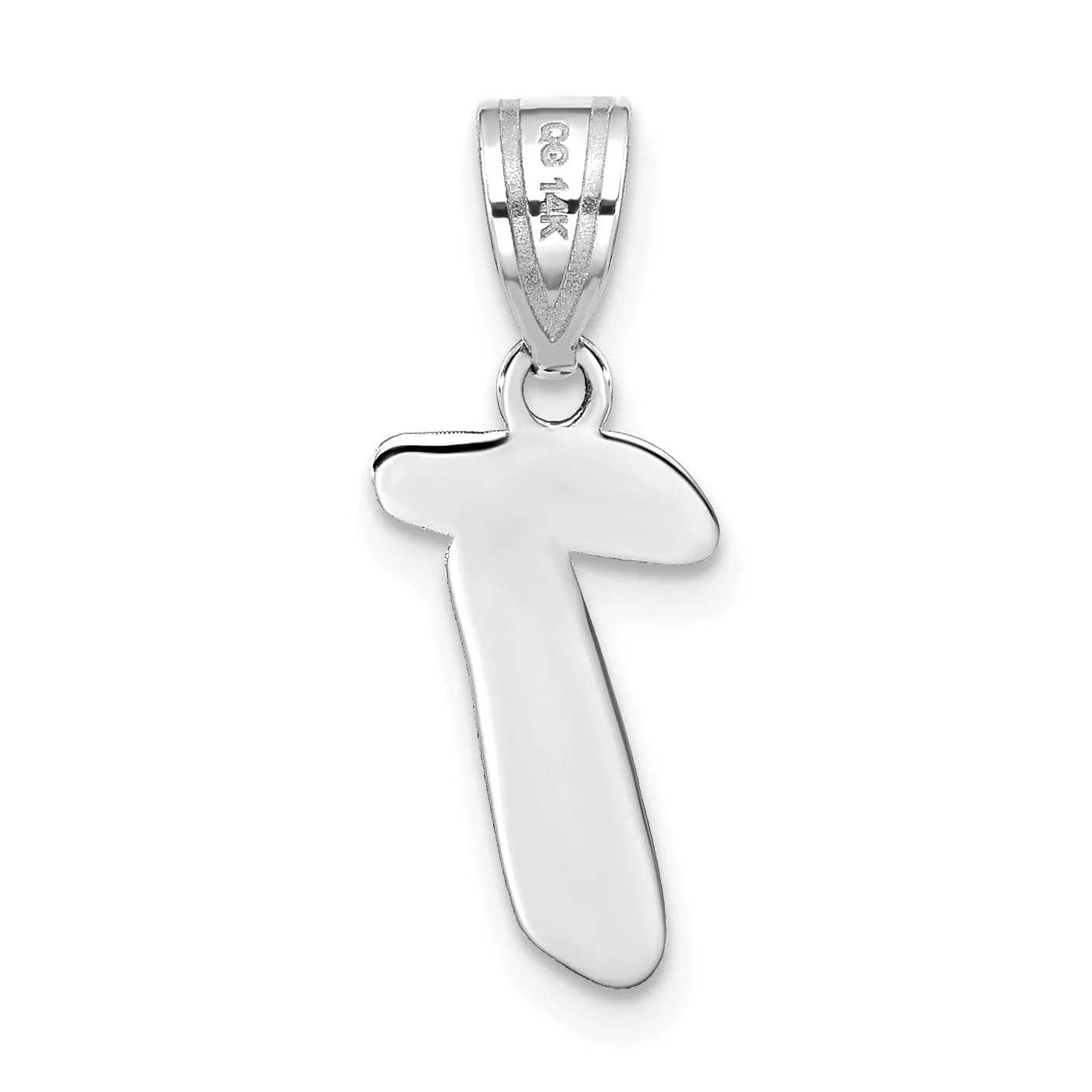14k White Gold Script Design Letter T Initial Pendant