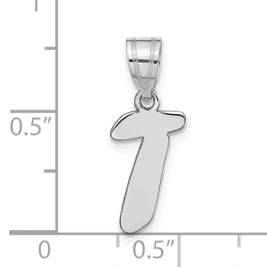 14k White Gold Script Design Letter T Initial Pendant