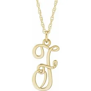 14K Yellow Gold-Plated Sterling Silver Script Initial F 16-18" Necklace