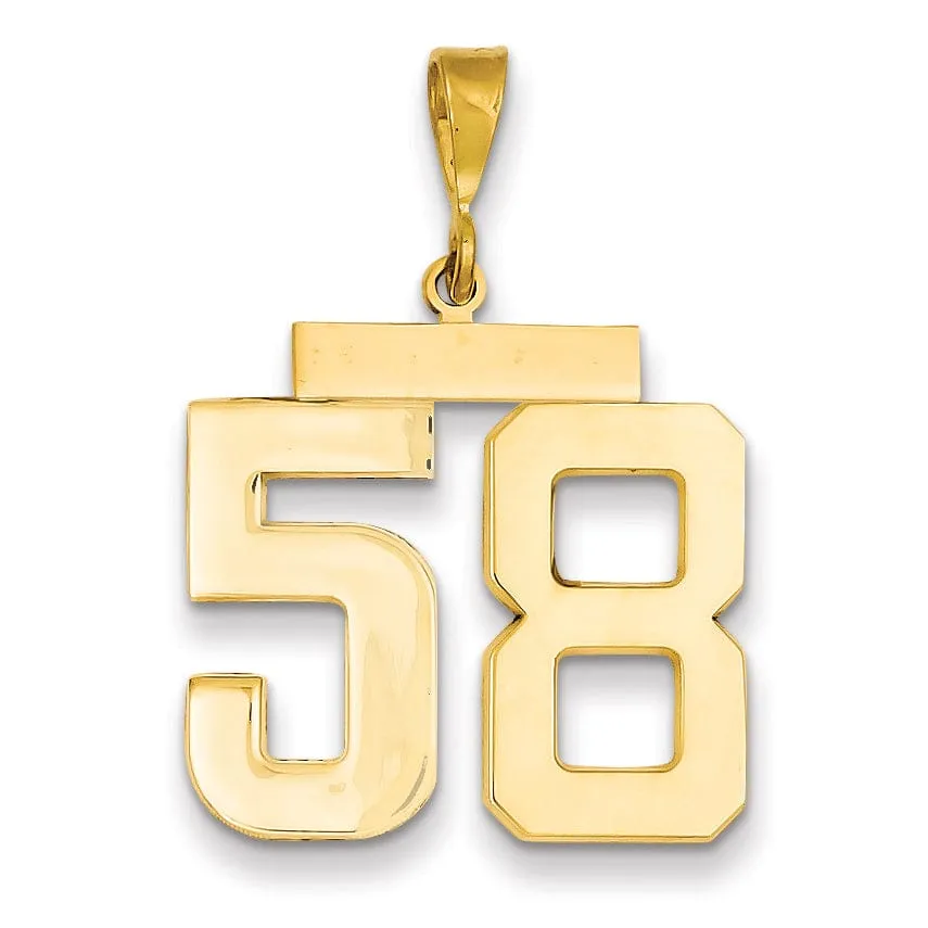 14k Yellow Gold Polished Finish Large Size Number 58 Charm Pendant