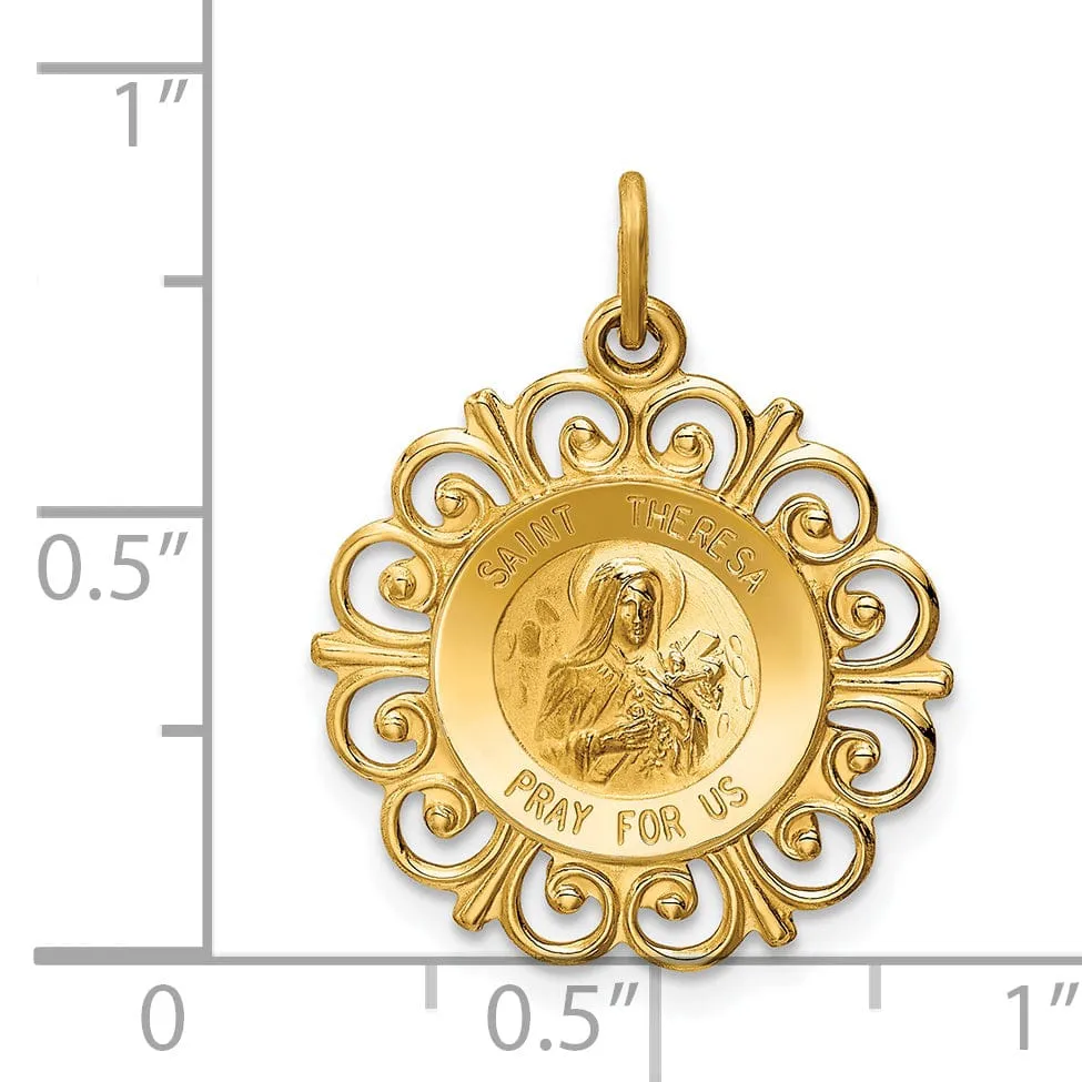14k Yellow Gold Saint Theresa Medal Pendant