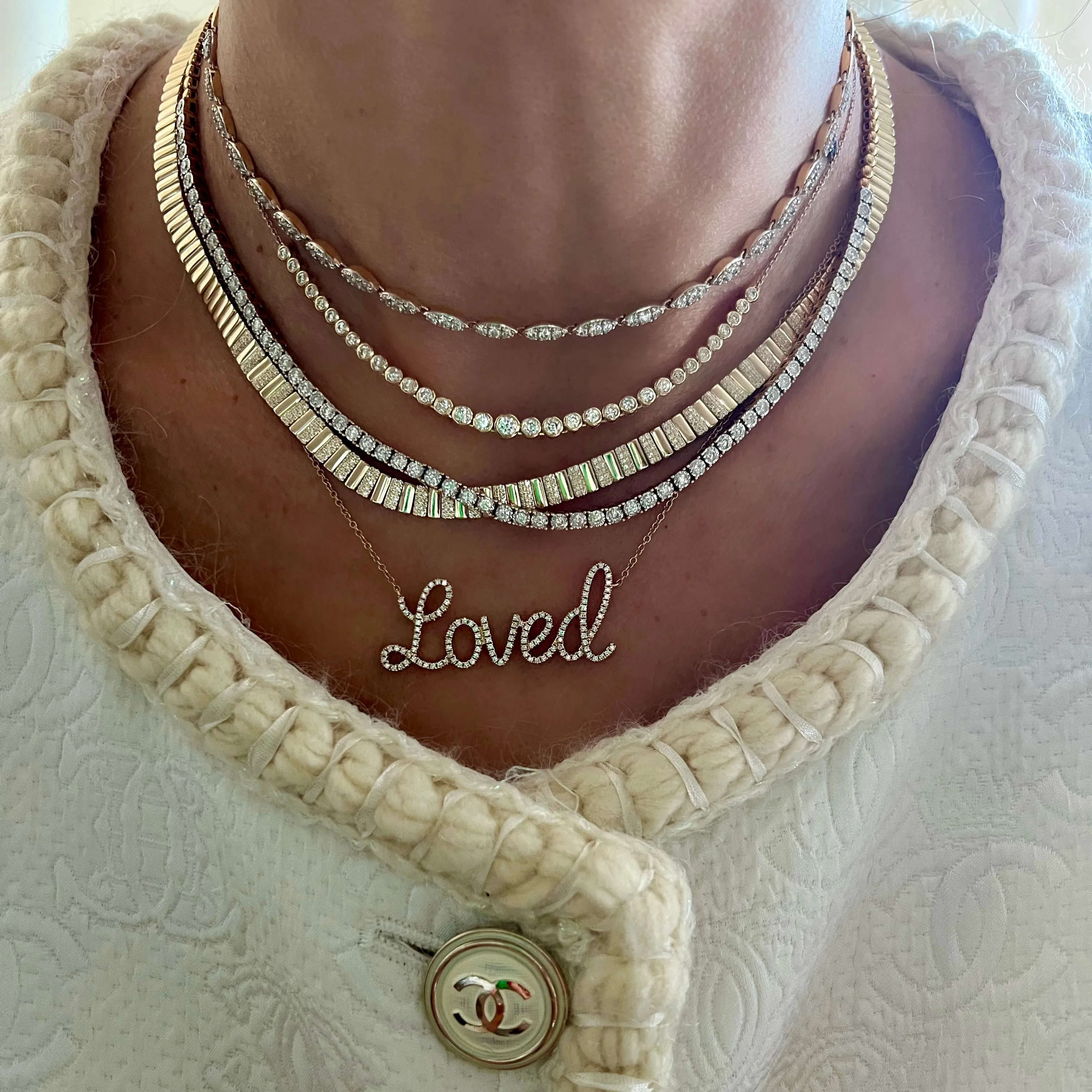 14KT Gold Diamond Jumbo Script Loved Necklace