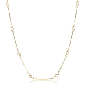 16 Rose Gold Plated Clear CZ Round Bezel Saturn Necklace