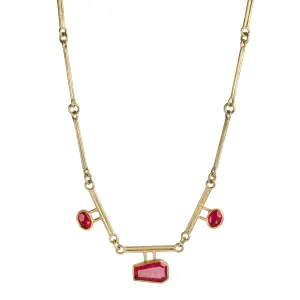 18 & 22K Gold Segmented Double Bar Necklace with Three Rubies