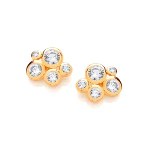 18ct Yellow Gold Plated Sterling Silver & Cubic Zirconia Bubble Cluster Stud Earrings