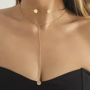 18K Gold-Plated Choker & Drop Pendant Necklace Set