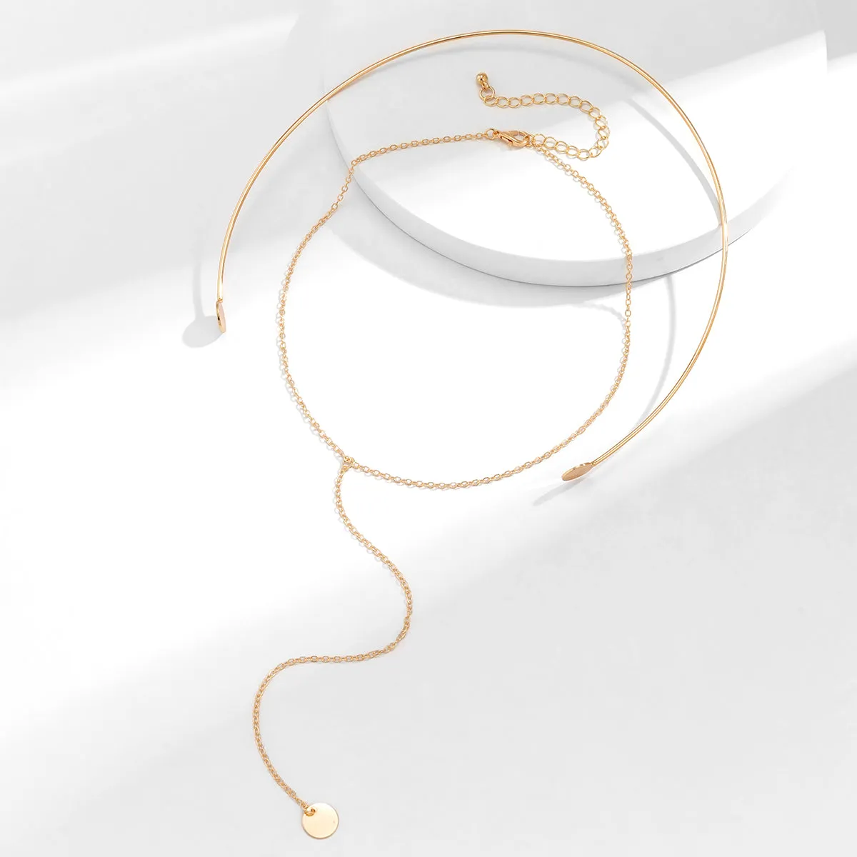 18K Gold-Plated Choker & Drop Pendant Necklace Set