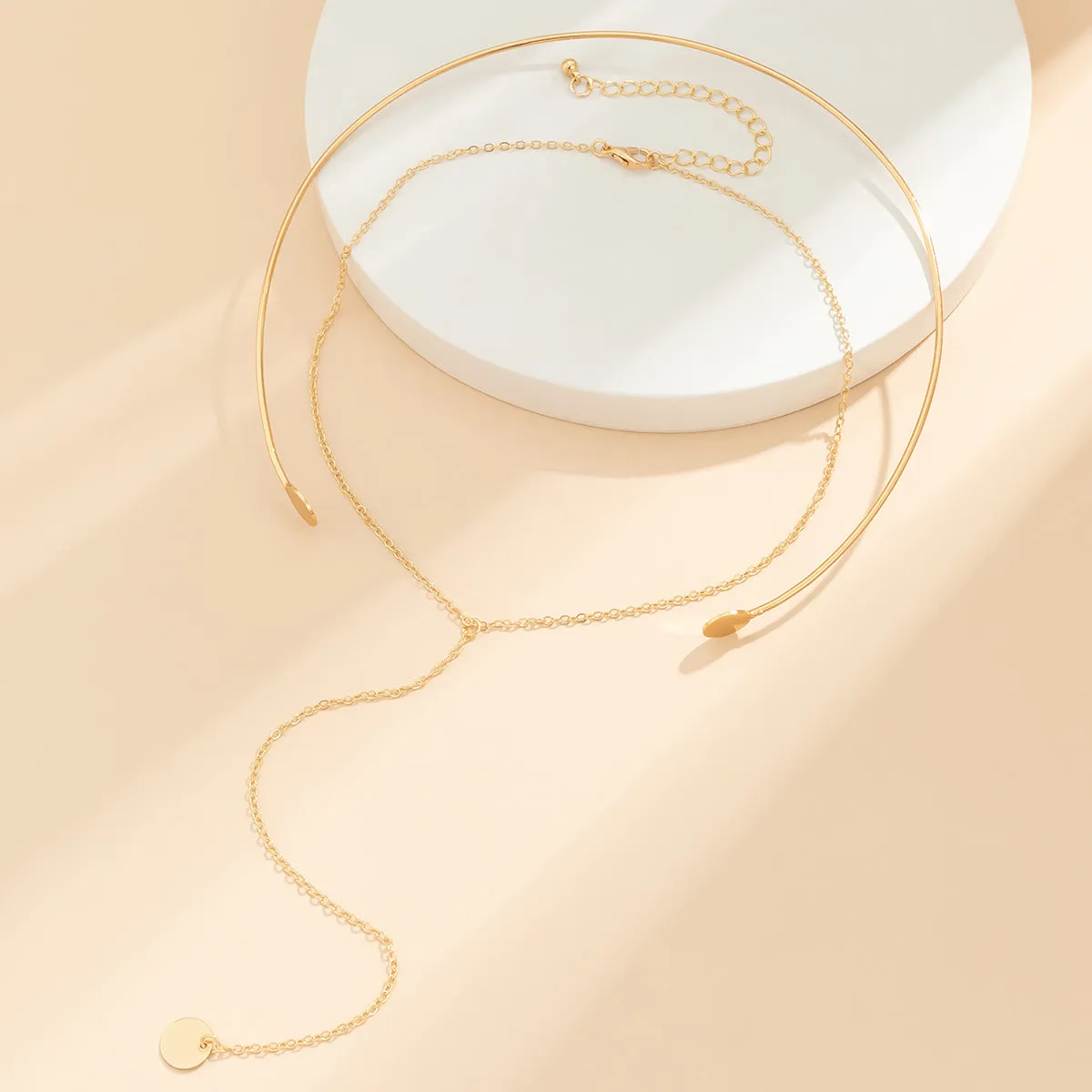 18K Gold-Plated Choker & Drop Pendant Necklace Set