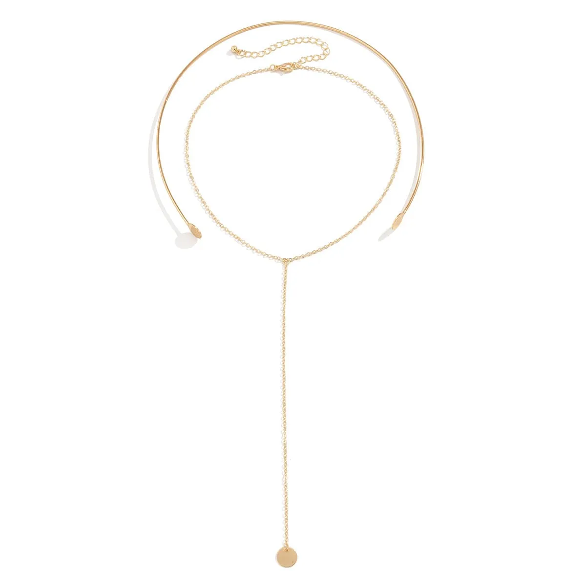 18K Gold-Plated Choker & Drop Pendant Necklace Set