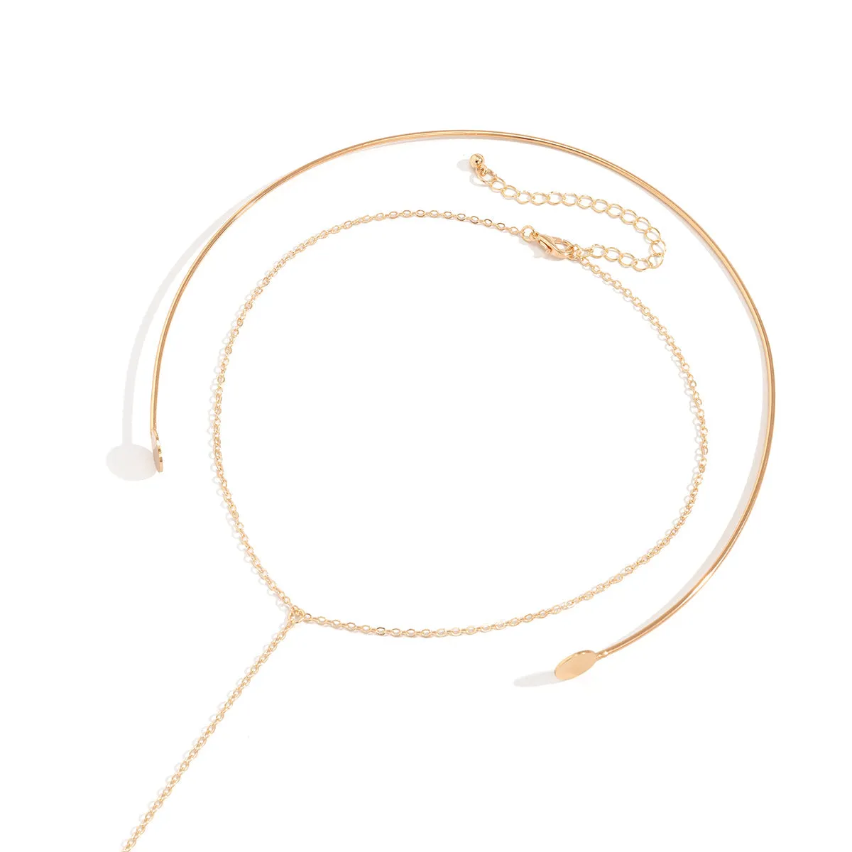 18K Gold-Plated Choker & Drop Pendant Necklace Set