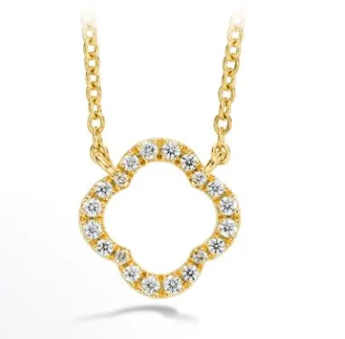 18K Signature Petal Diamond Pendant Small Yellow Gold