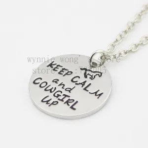 2015 new arrive Cowgirl Jewelry"KEEP CALM and COWGIRL UP"Necklace Hand stamped horse lover jewelry horse gift necklace