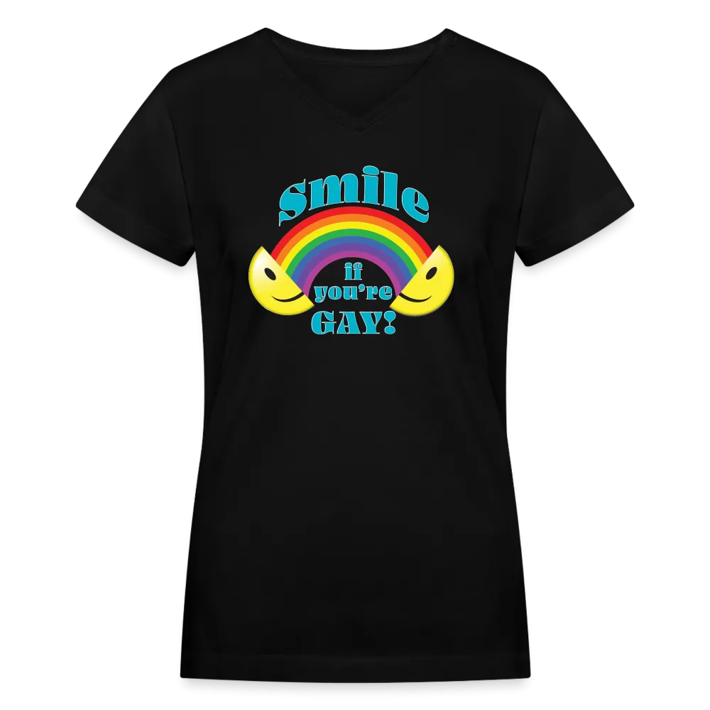 2024 *SMILE IF YOU'RE GAY* Rainbow Party Women's V-Neck T-Shirt