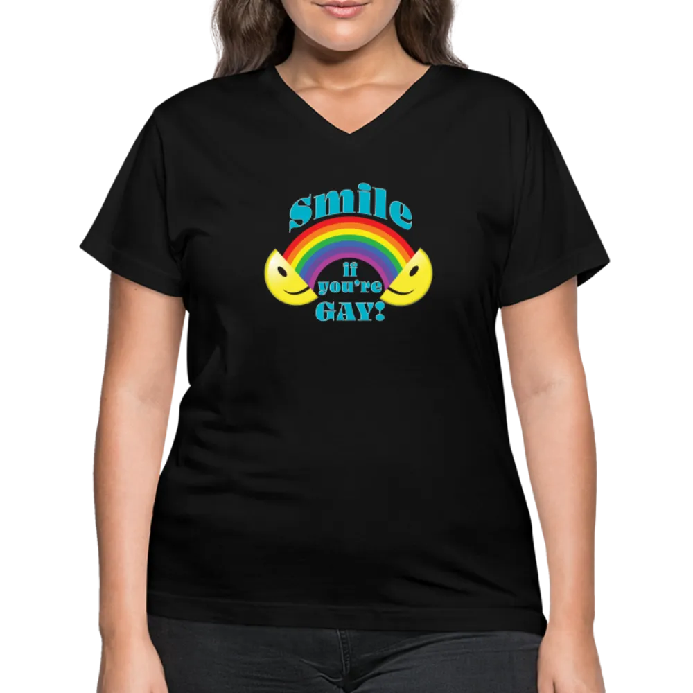 2024 *SMILE IF YOU'RE GAY* Rainbow Party Women's V-Neck T-Shirt