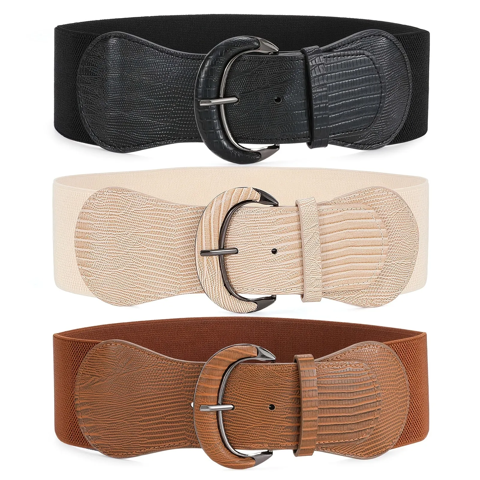 3-Pack Vintage Matte Wide Waist Belts for Women – Braided Bow Design