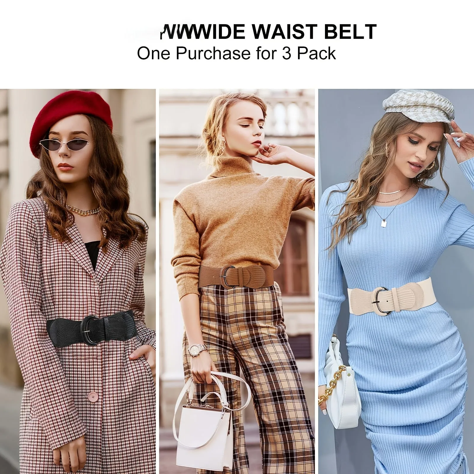 3-Pack Vintage Matte Wide Waist Belts for Women – Braided Bow Design