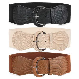 3-Pack Vintage Matte Wide Waist Belts for Women – Braided Bow Design