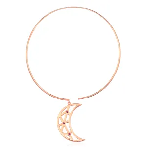925 Silver Moon Cuff Necklace with Rubies