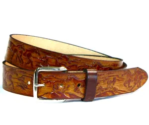 A122  1 1/2" Antique Finish Belt- Running Horses