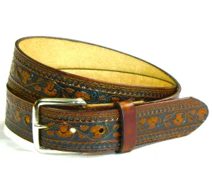 A143  1 1/2" Antique Finish Belt- Floral Vine