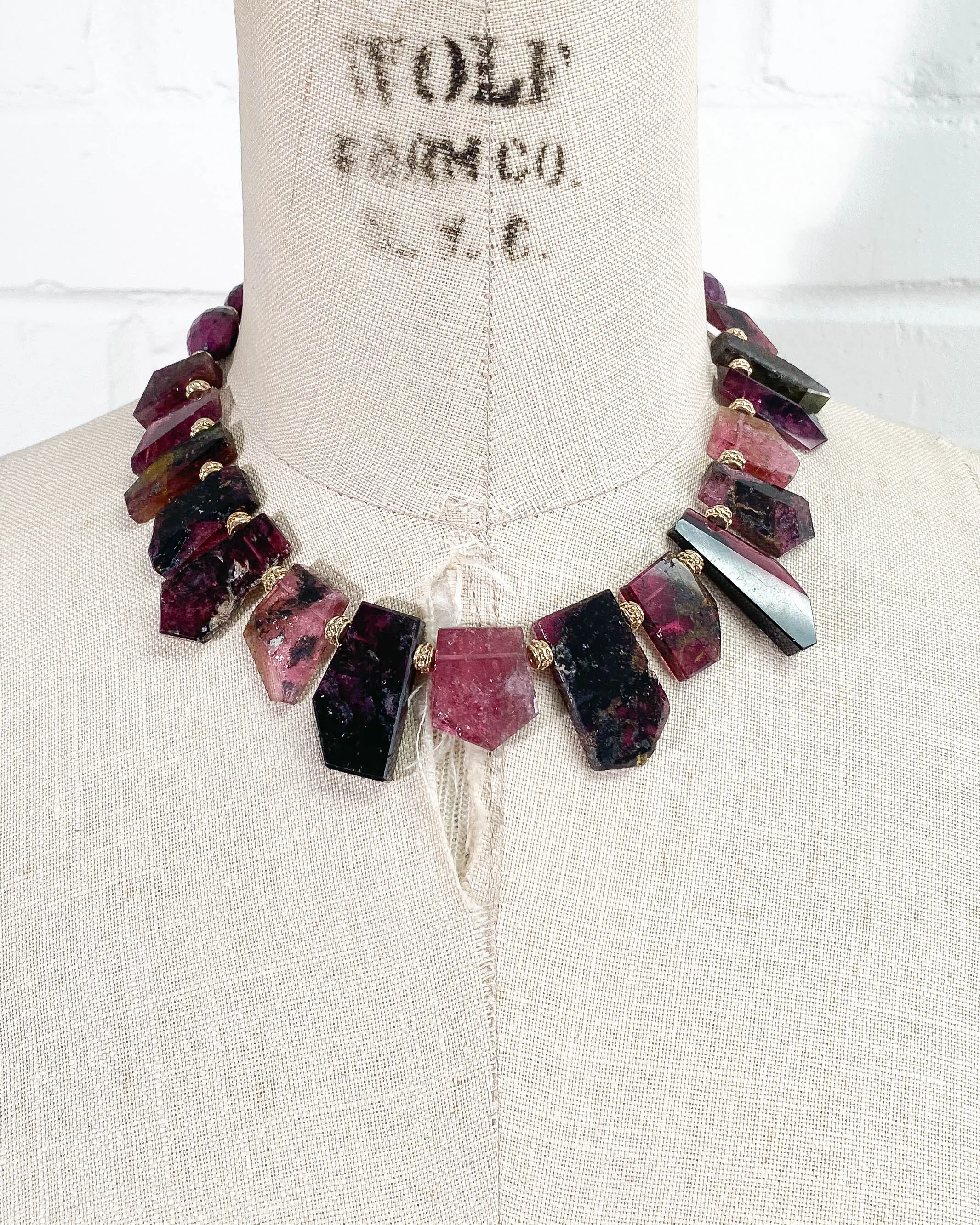 AAA Quality Pink/Black Tourmaline & Ruby Nugget Statement Necklace