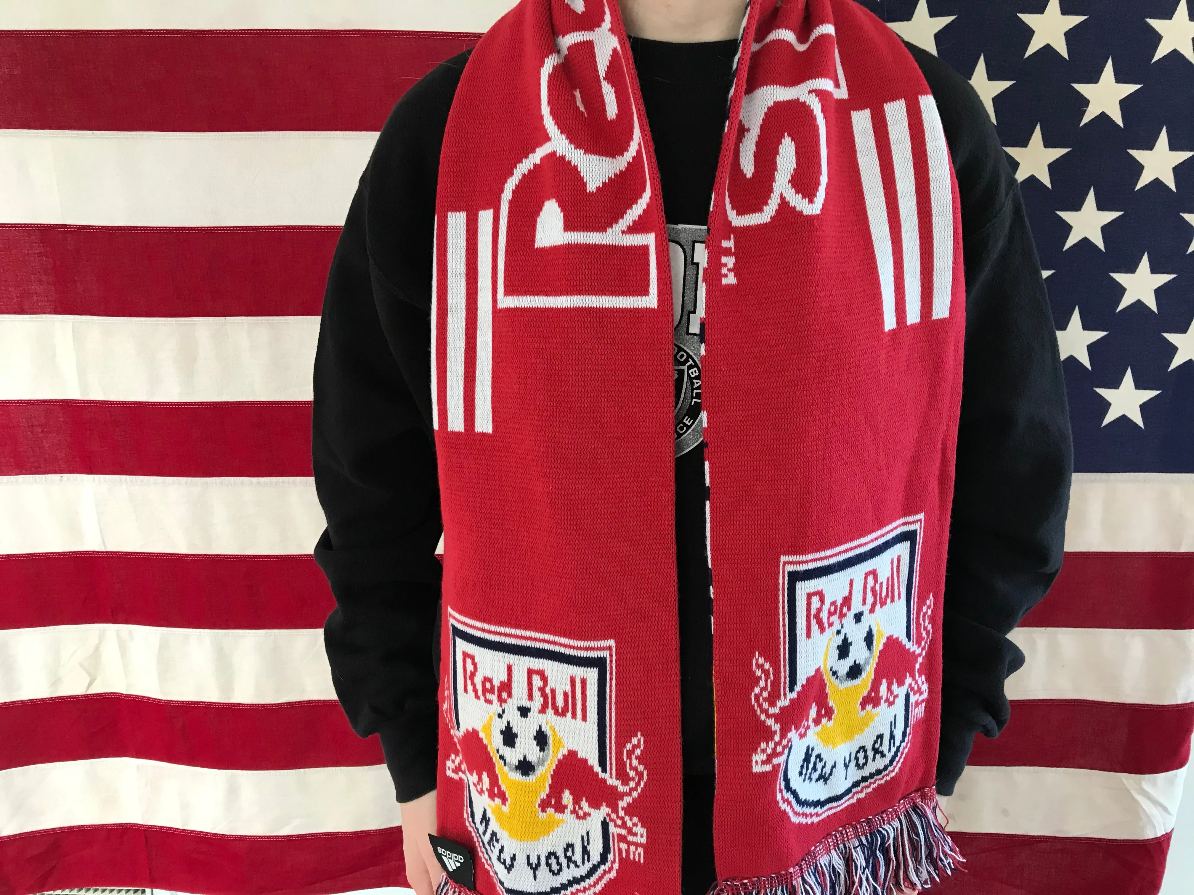 Adidas Red Bull ‘ New York ‘ 90’s Vintage Knit Reversible Scarf by Sports Scarf Made in UK