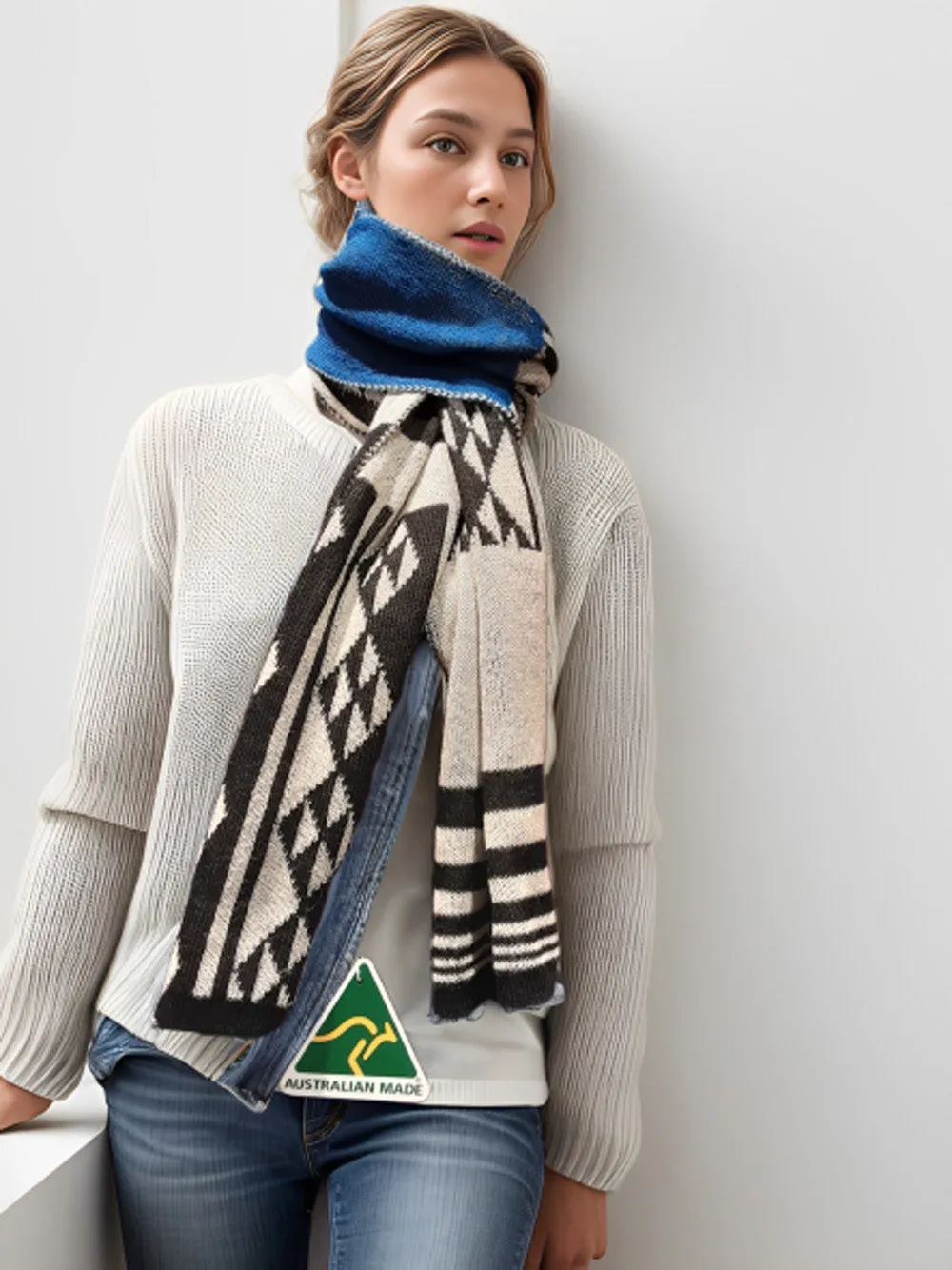 Alpaca Unisex Scarf Aboriginal Design Blue