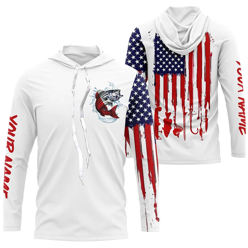 American flag Striped bass fishing personalized patriotic UV Protection Long sleeve Fishing Shirts NQS5592