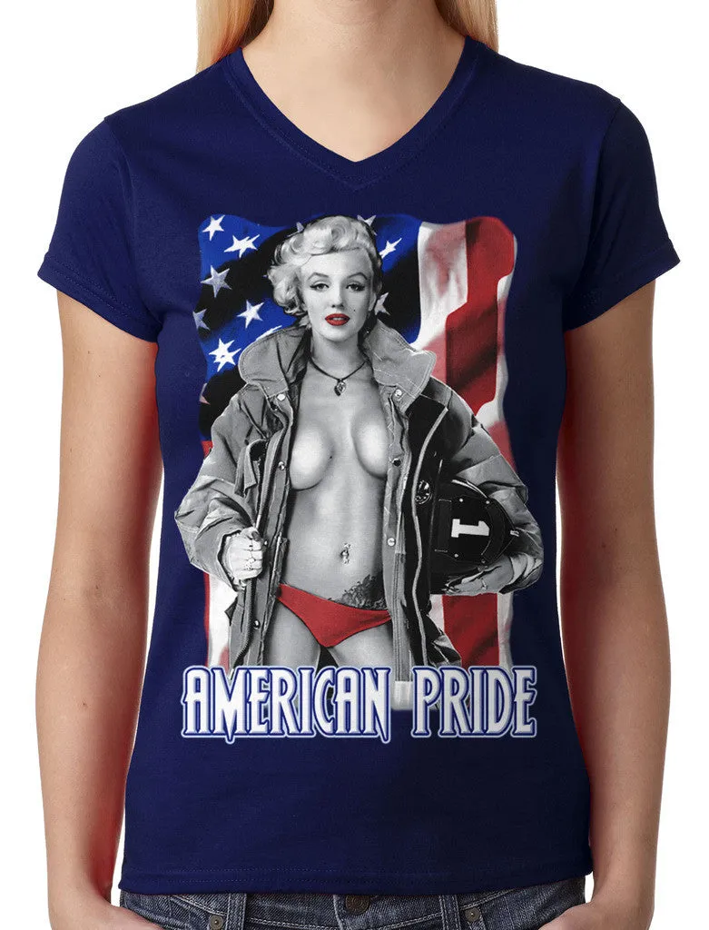 American Pride Marilyn Monroe Junior Ladies V-neck T-shirt