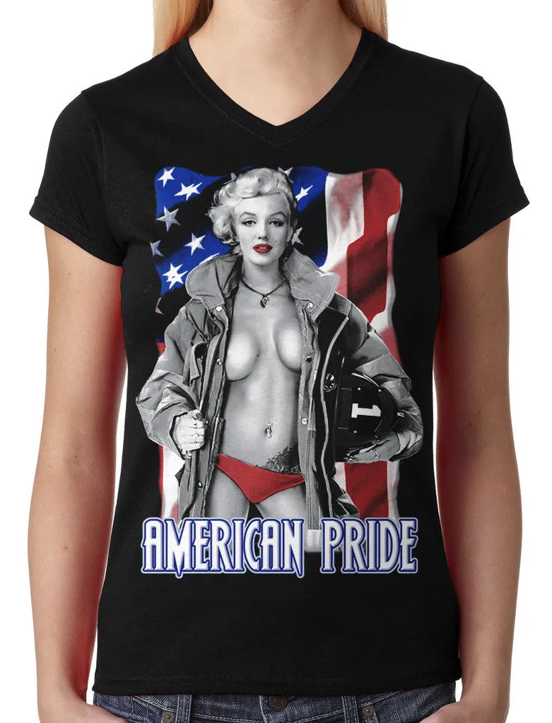 American Pride Marilyn Monroe Junior Ladies V-neck T-shirt